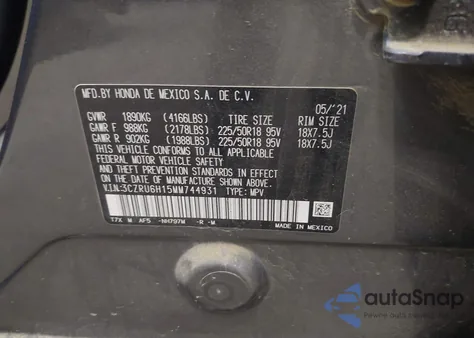 2021 Honda Hr-V Awd Sport из США, поврежденный, VIN 3CZRU6H15MM744931